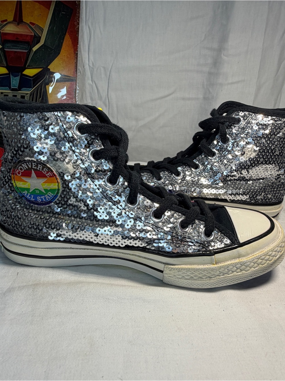 Converse Women's Black High-Top Sneakers with Silver & Multicolor Sequins